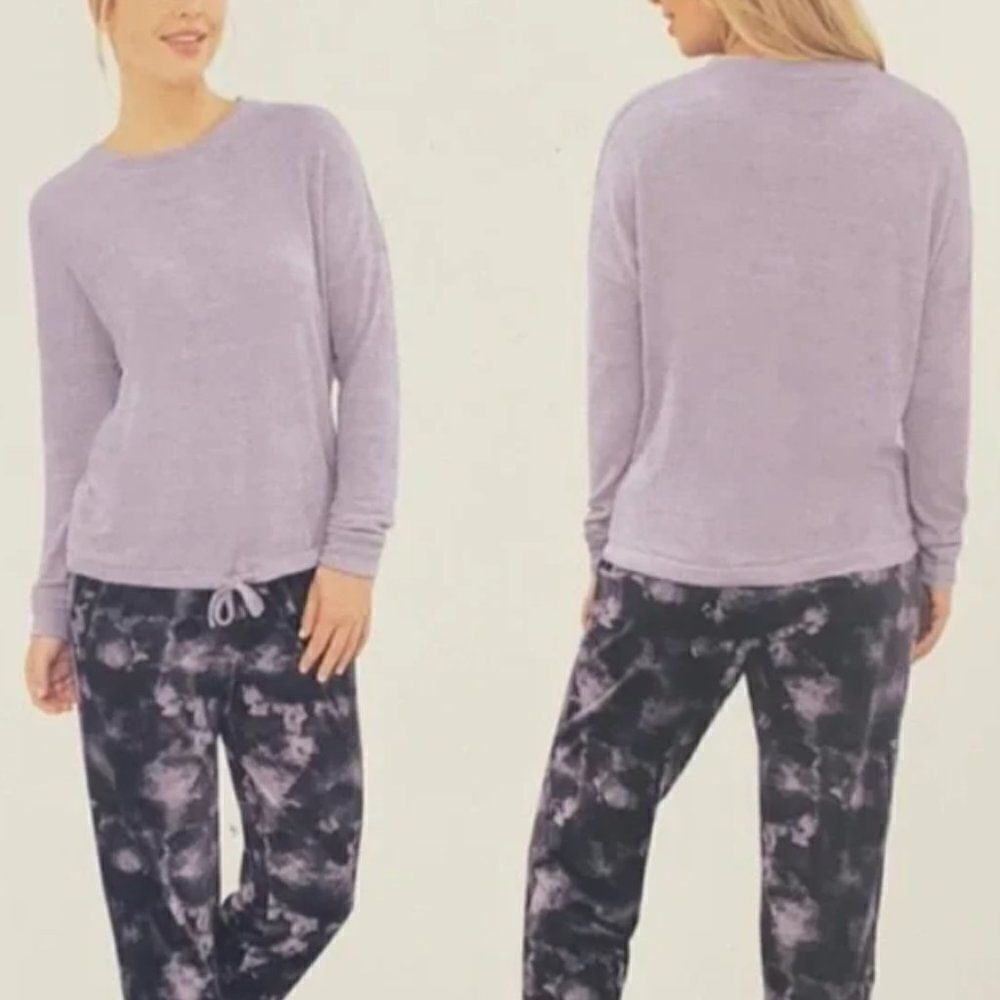 Three Dots | Velour Lavender Long Sleeve Drawstring‎ Waist Top Size L